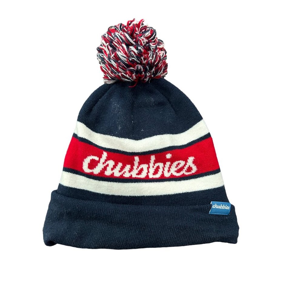 Chubbies Mens Beanie Hat With Pom Red White Blue Knit